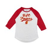 USC Trojans Women's 289C White Tail 3/4 Raglan T-Shirt